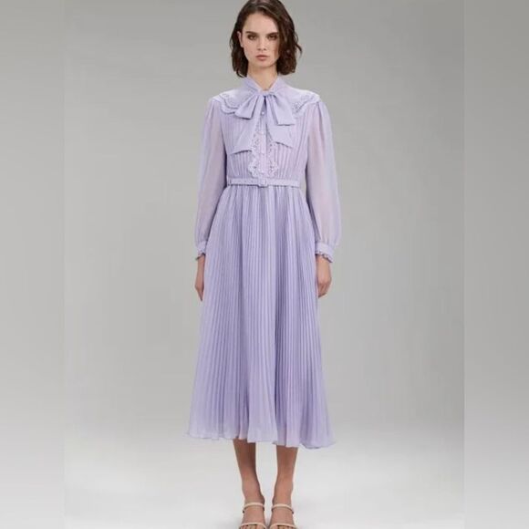 Self-Portrait Chiffon Midi-Dress size 2 - Picture 3 of 13